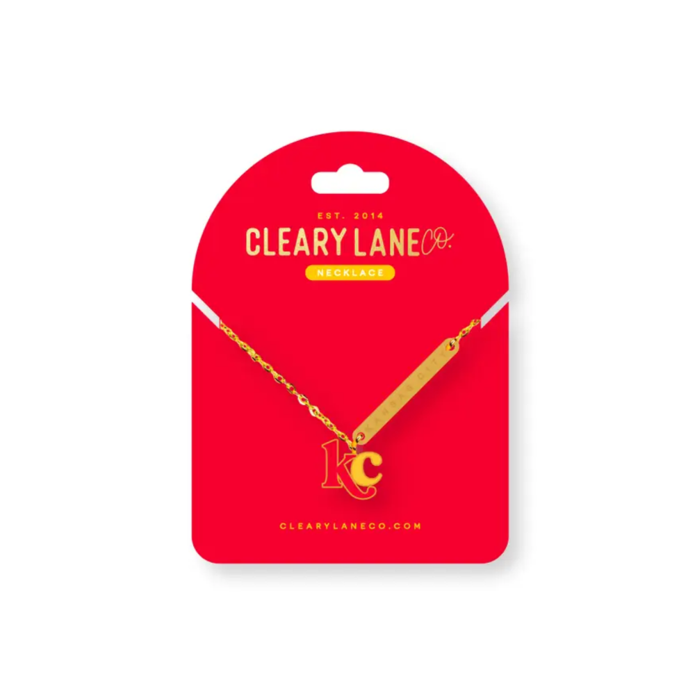 Kansas City Red & Yellow Letters Gold Enamel Necklace|3392