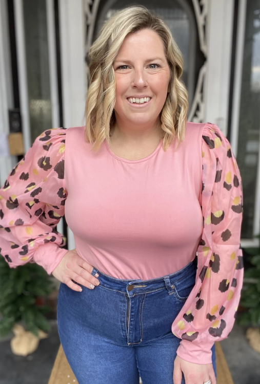 Pink Leopard Print Long Sleeve|8608