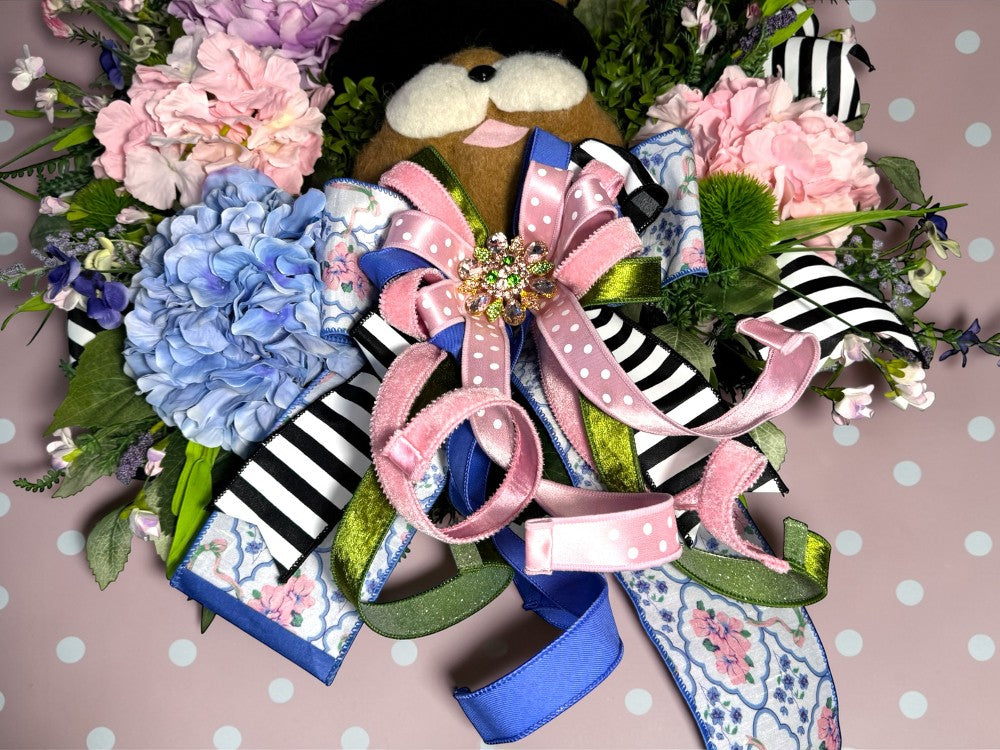 DLX TOP HAT BUNNY FLORAL WREATH|8973