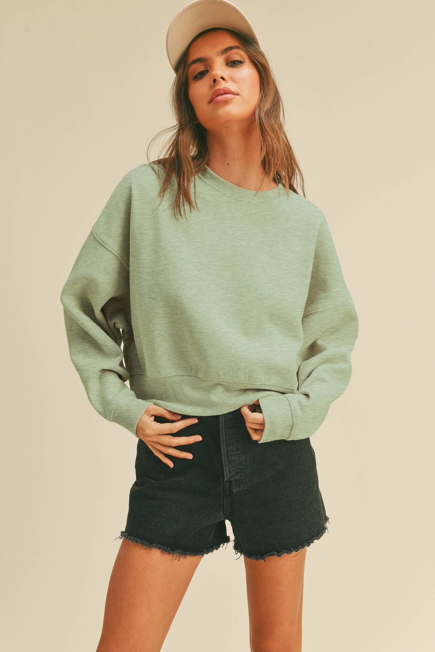 Blank Short Cropped Long Sleeve Sweatshirt