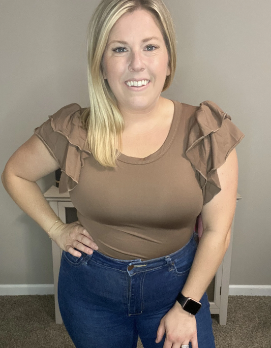 Ruffle Bodysuit - Brown|8027