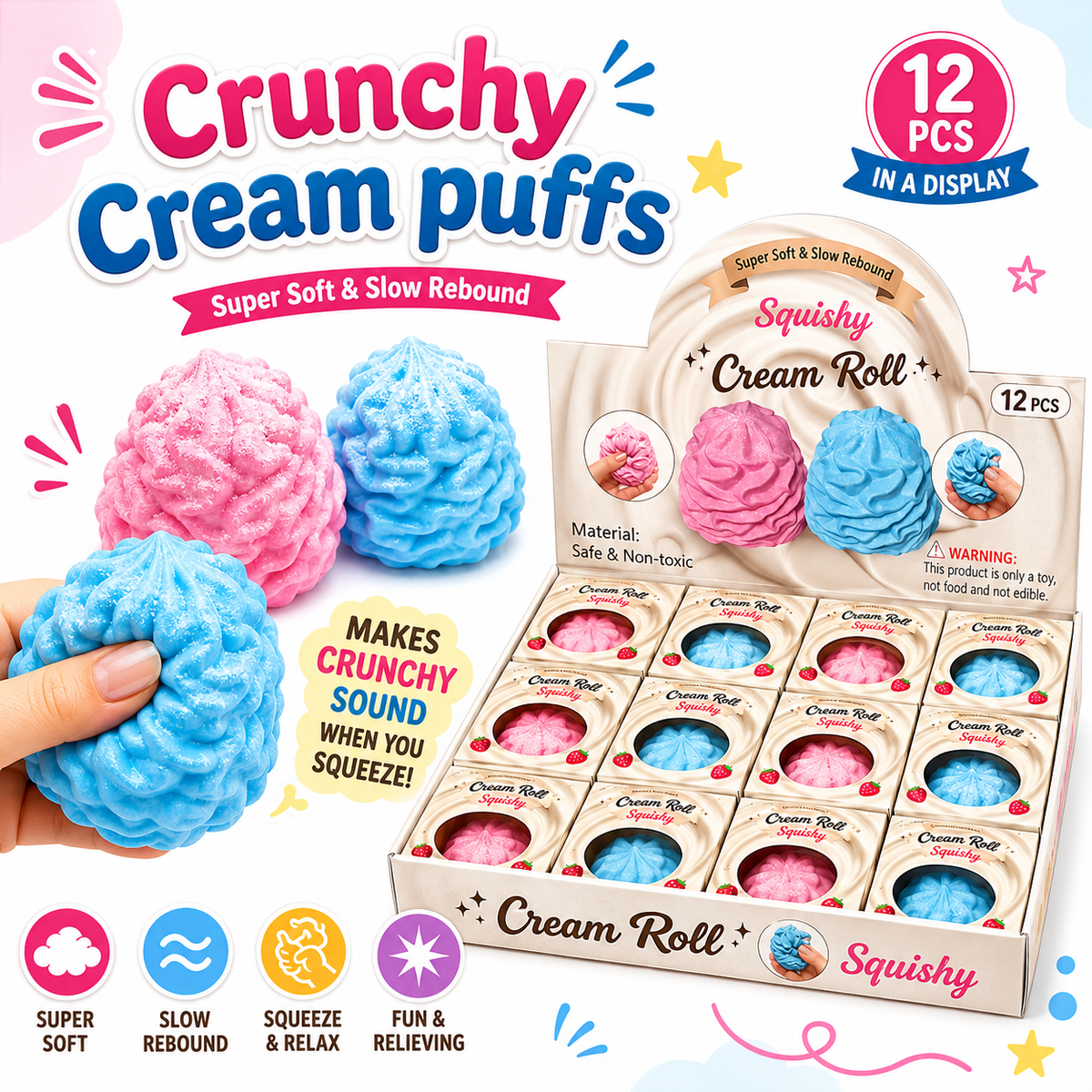 Crunchy Cream Puffs ASMR Crunch Squishy Stress Toy
