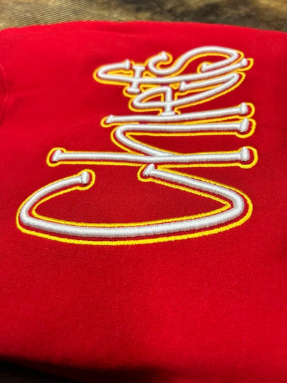 3D Embroidered Chiefs with outline Crew - Red|348