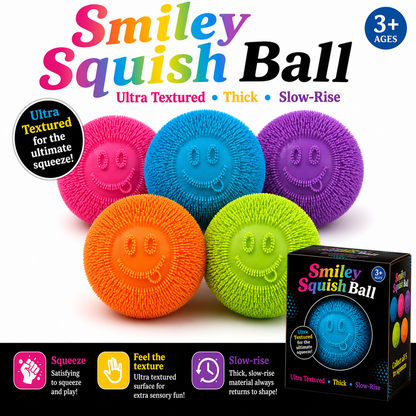 Smiley Squish Ball – Lavender Pop | Textured Slow-Rise 6/24