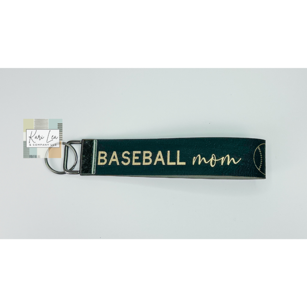 Leather Wristlet - Baseball Mom (Black/Gold)|8424