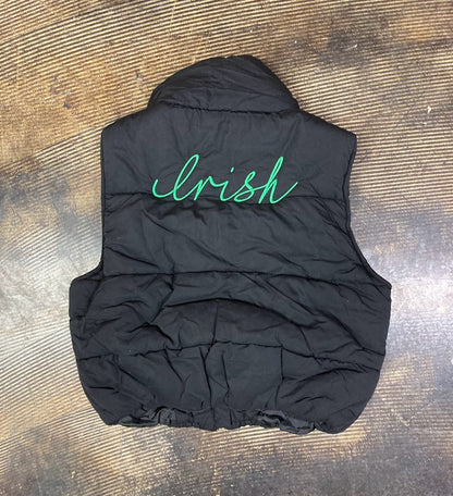 Black Vest with Green Shamrock and Irish on back|3766