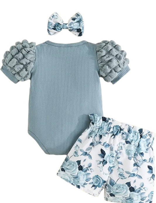Bubble Sleeve Shorts 3 Pc Set|5634