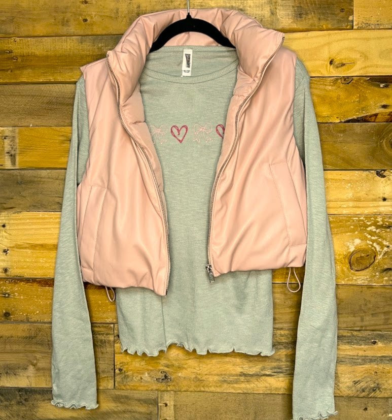 Hearts & Bows Grey Ruffle Ribbed Tee|8637