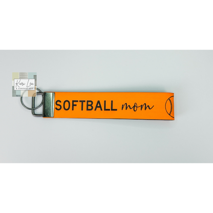 Leather Wristlet - Softball Mom (Orange)|8428