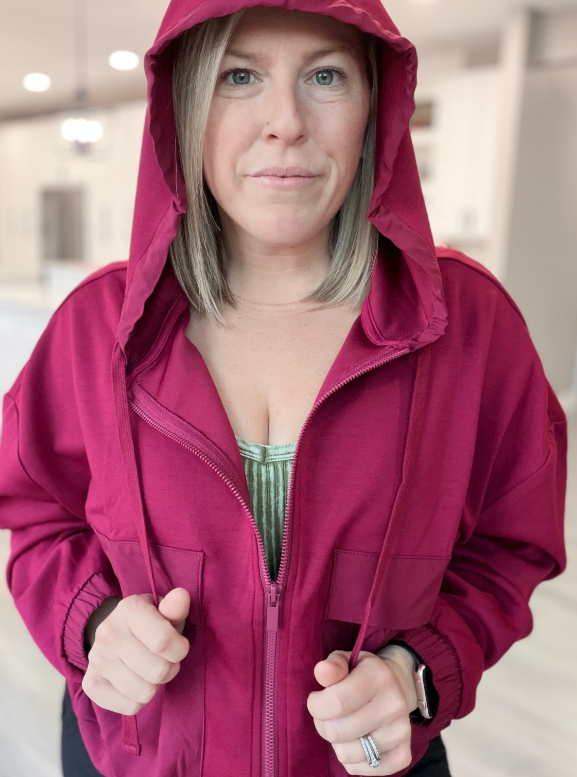 Cabernet Soft Scuba Full Zip Hoodie Jacket|8607