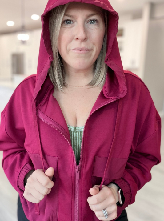 Cabernet Soft Scuba Full Zip Hoodie Jacket|8607