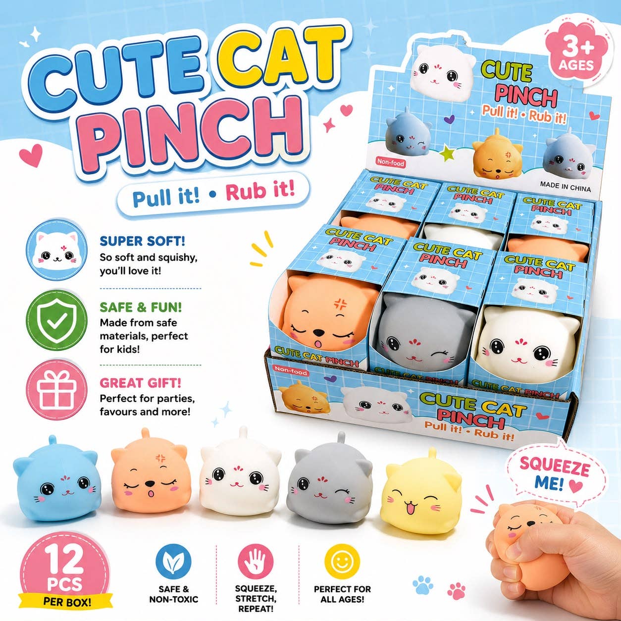 Cute Cat Pinch – Super Soft Pull & Rub Squishy Cats