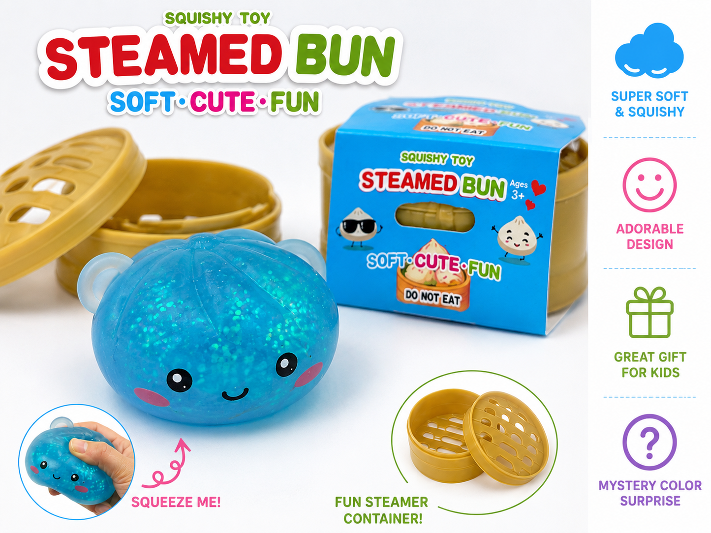 Dumpling Dim Squishy Toy small– Glitter Slow Rising Sensor