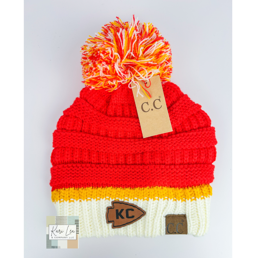 KC Inspired CC Beanie (KC Arrowhead Patch) with Pom|8172
