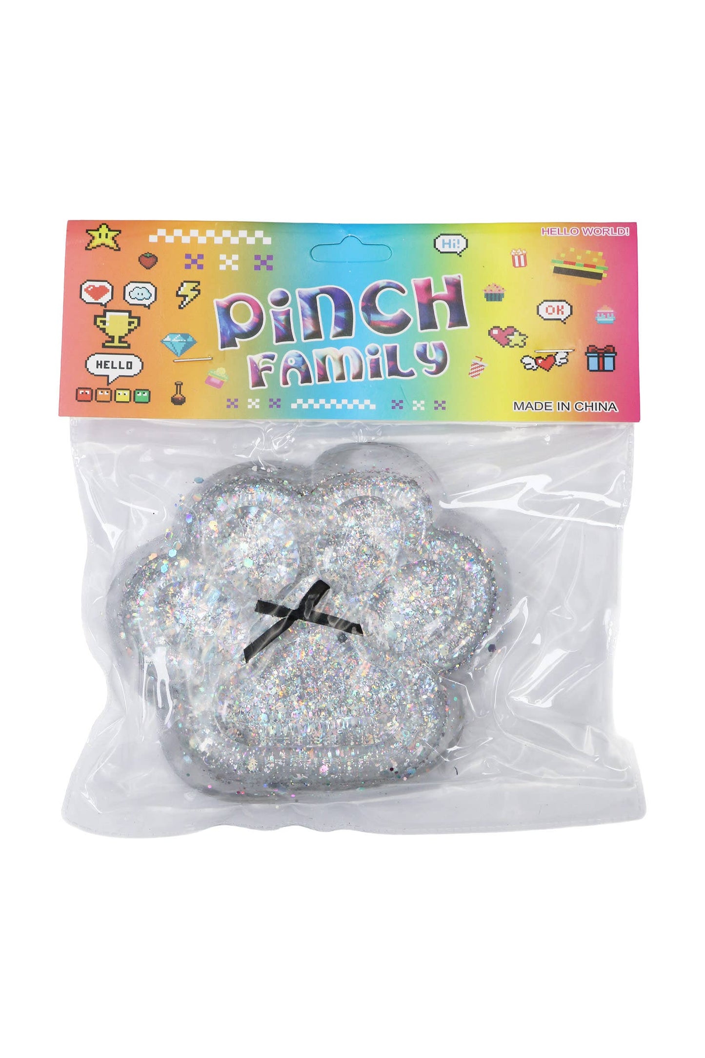 5 Inch Glittery Animal Paw Ribbon Mochi Sticky Squishy Bag