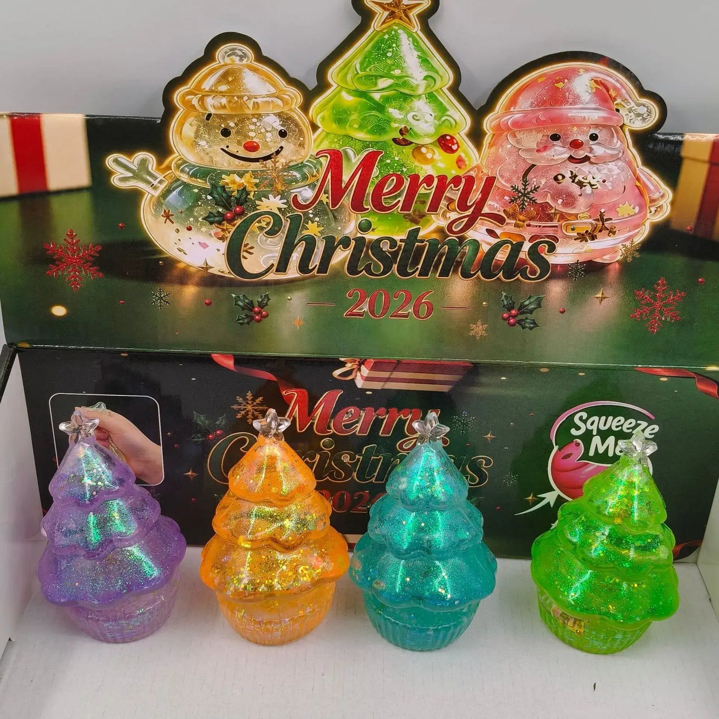 Glitter Christmas Squishy Toys Santa Snowman Tree Stress Relief