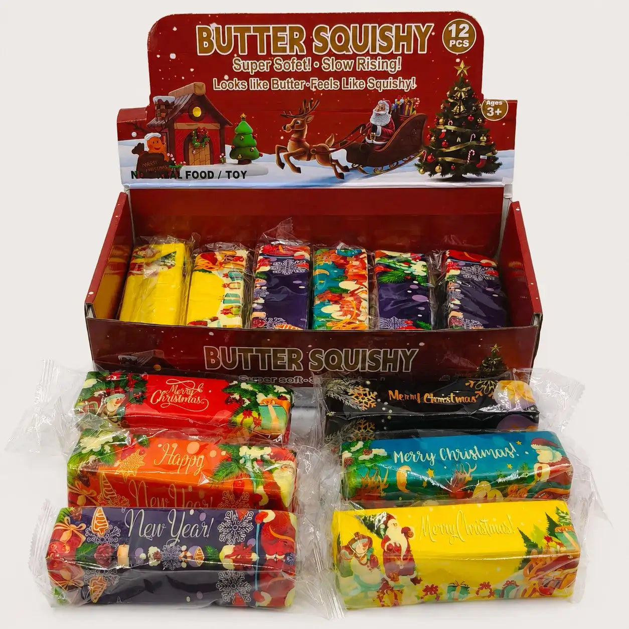 Christmas Butter Bar Slow-Rising Squishy – 12-Piece Display Box