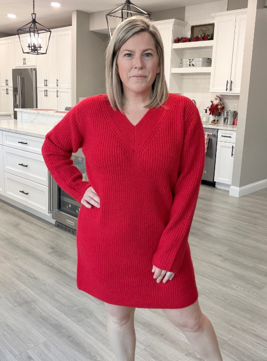Ruby V Neck Sweater Dress|8618