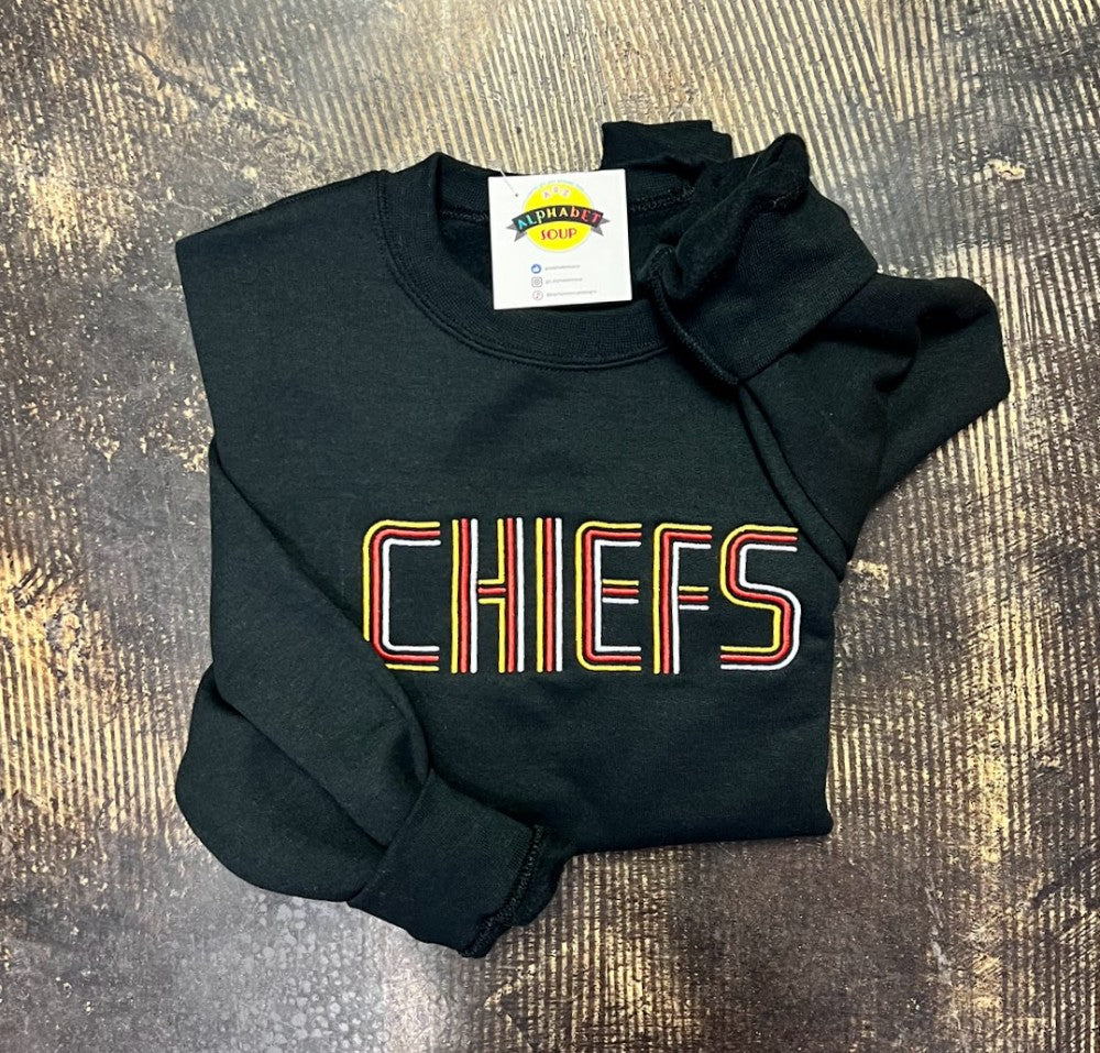 Youth Chiefs 3 Line Black Crewneck|461