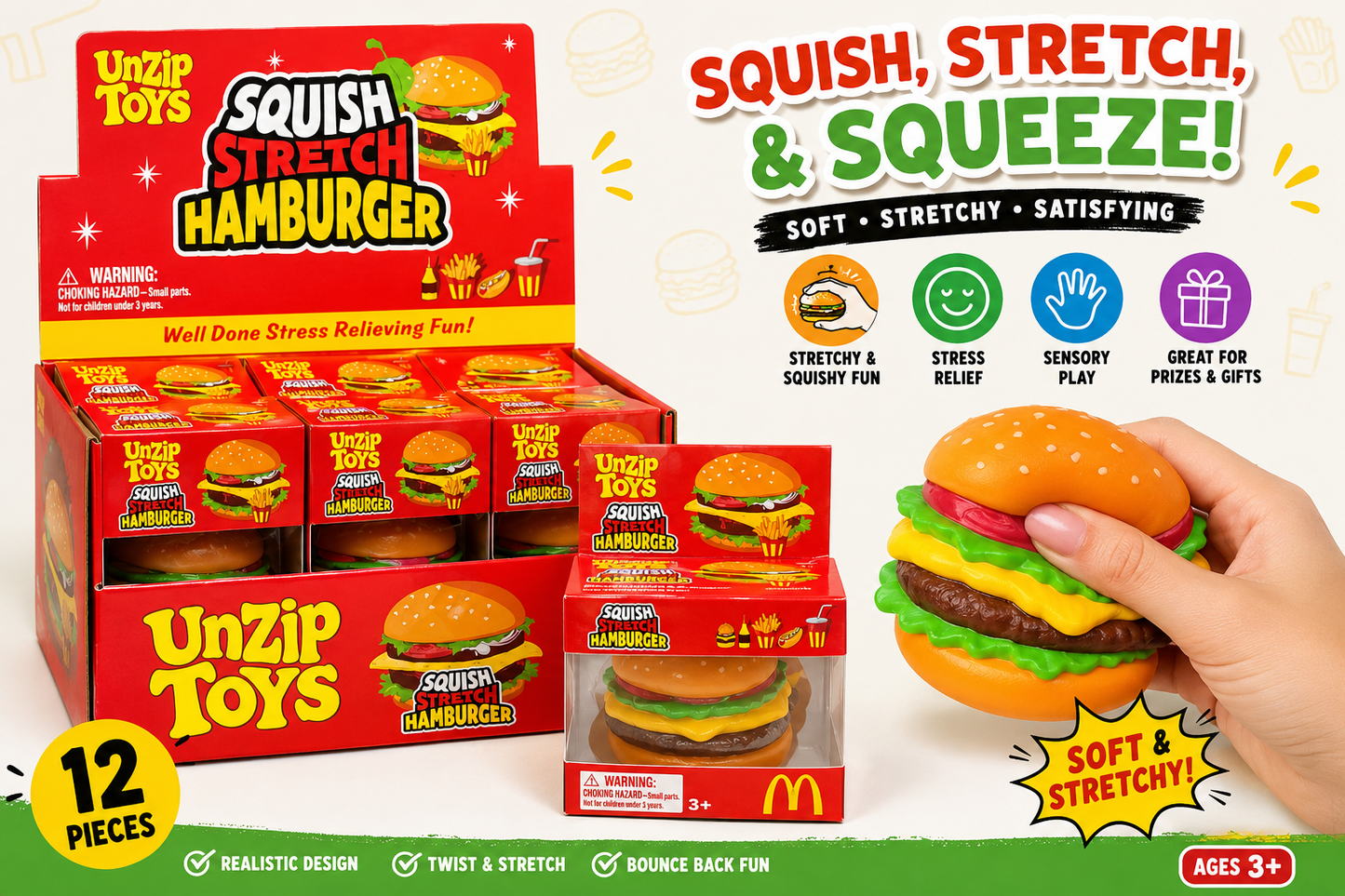Stretchy Hamburger Squishy burger Stress Toy