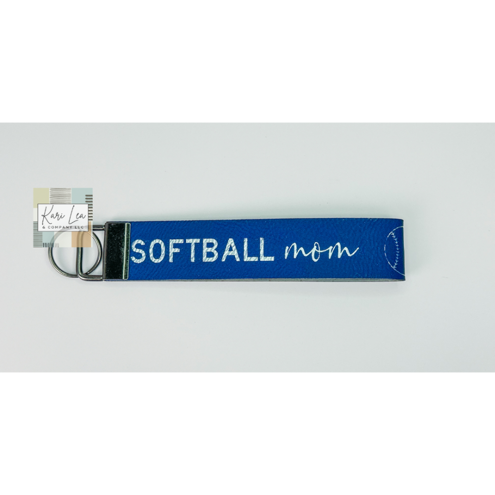 Leather Wristlet - Softball Mom (Blue/Silver)|8438