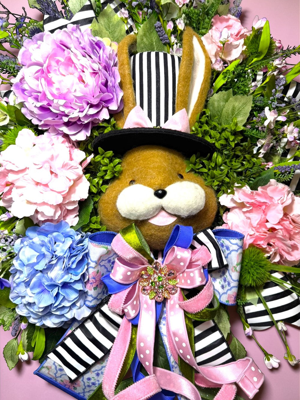 DLX TOP HAT BUNNY FLORAL WREATH|8972