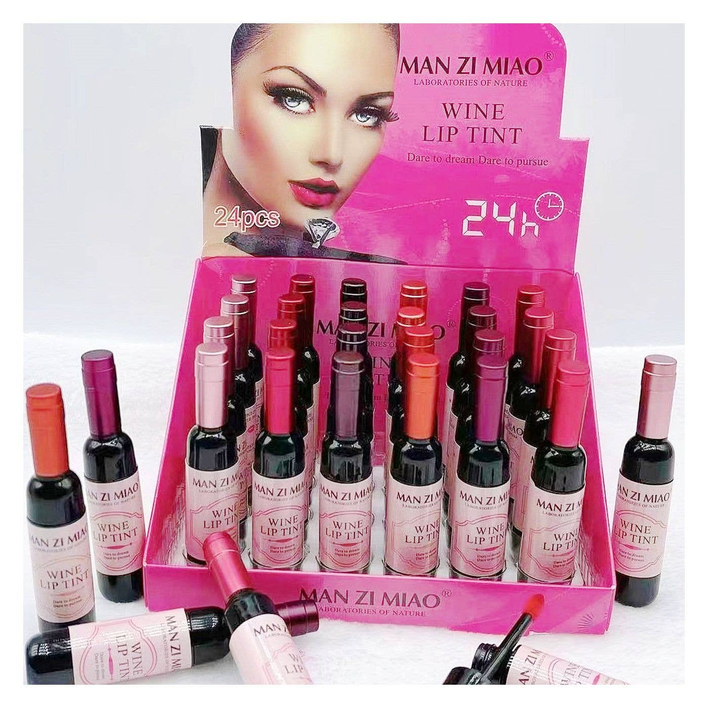 24pk Wine Bottle Lip Tint Long Lasting Lip Stain Cute Makeup