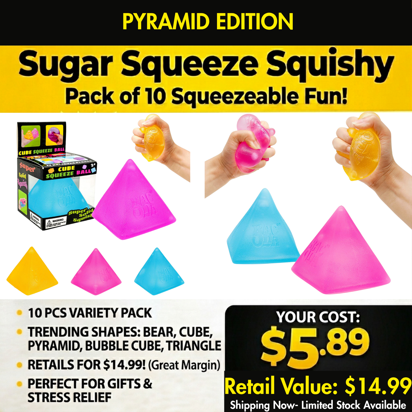 Sugar Squeeze Squishy – Pyramid Stress Ball