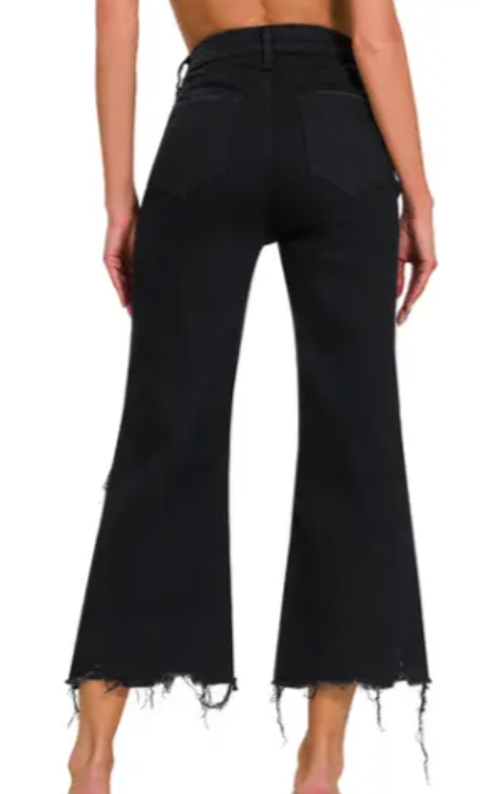 Black Distressed Flare Jean|6989
