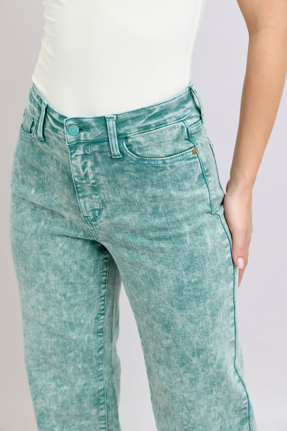 Judy Blue High Waist Garment Dyed Sea Green Dad Denim Jeans JB88966|6167
