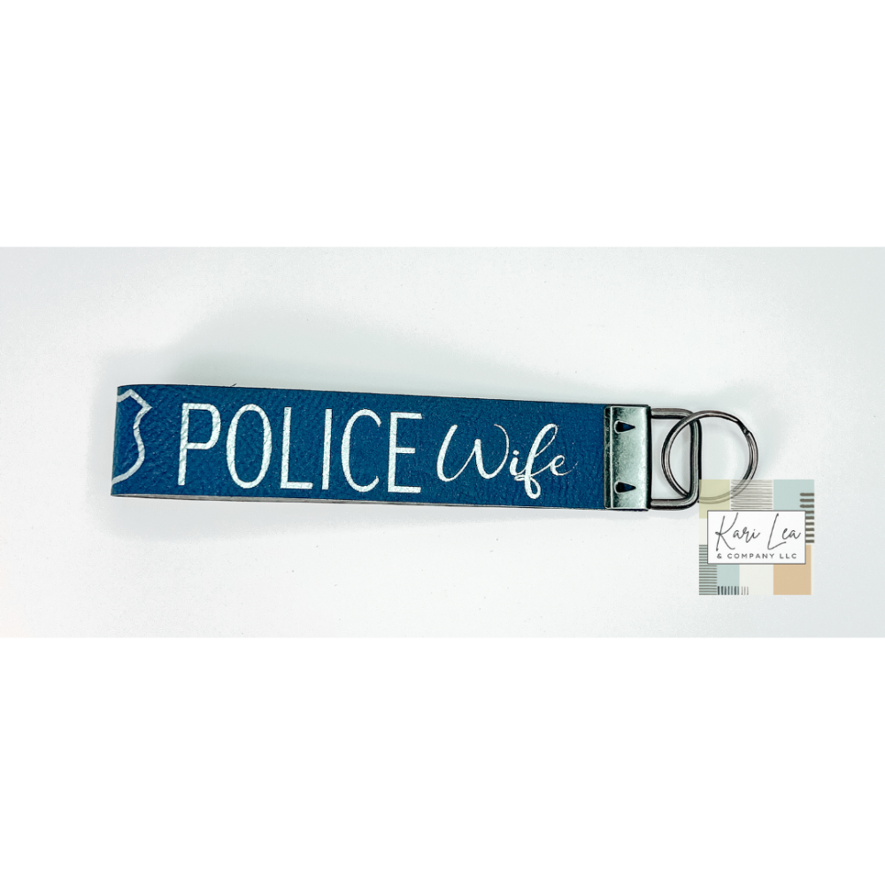 Leather Wristlet - Police Wife (Blue/Sliver)|8195