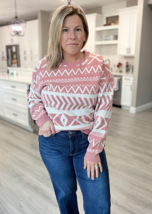 Abstract pink Print Sweater|8605