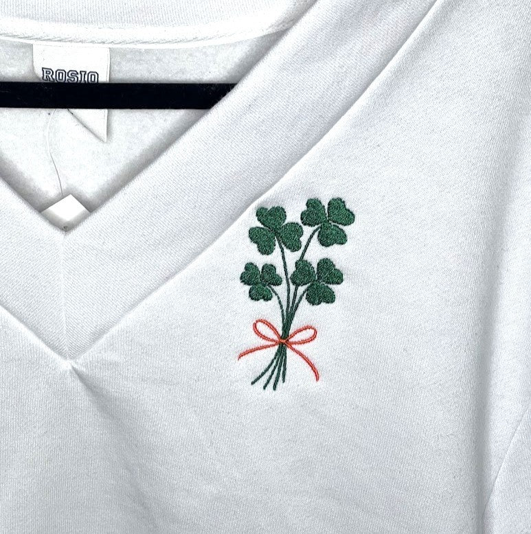 Shamrock Bouquet White V-Neck|8783