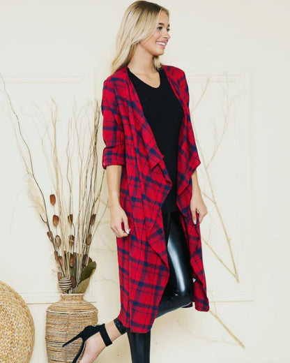 Red/Navy Plaid Cardigan|449