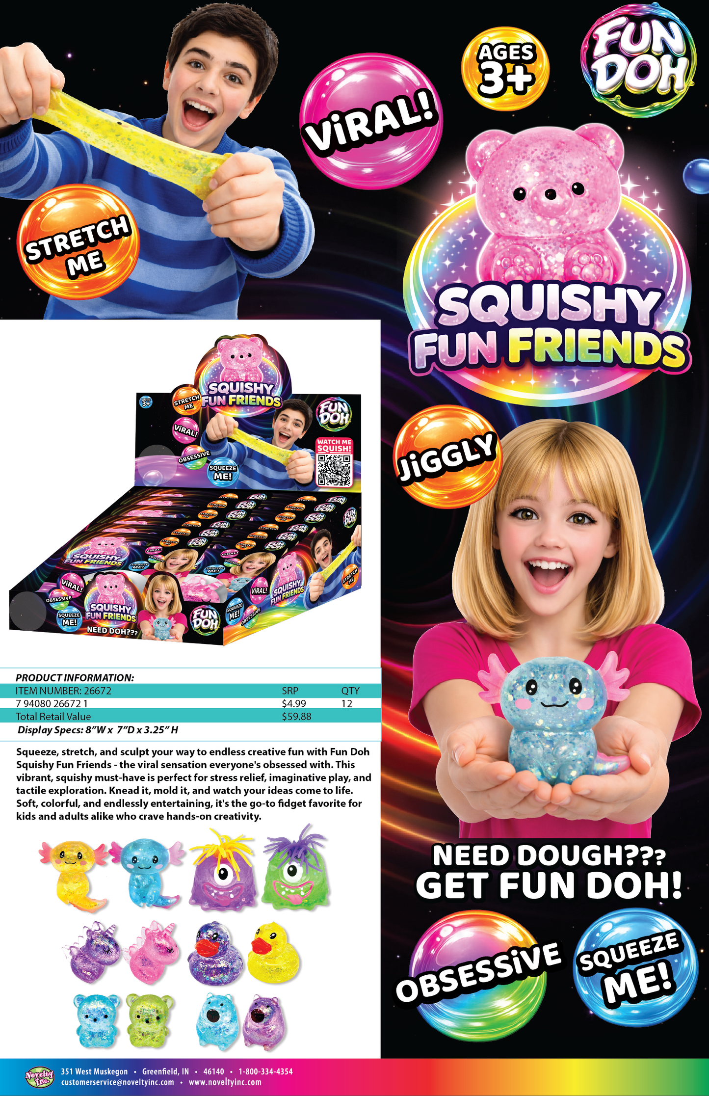 Fun Doh Squish and Squeeze Gummy Fidget Toy - 12/Display