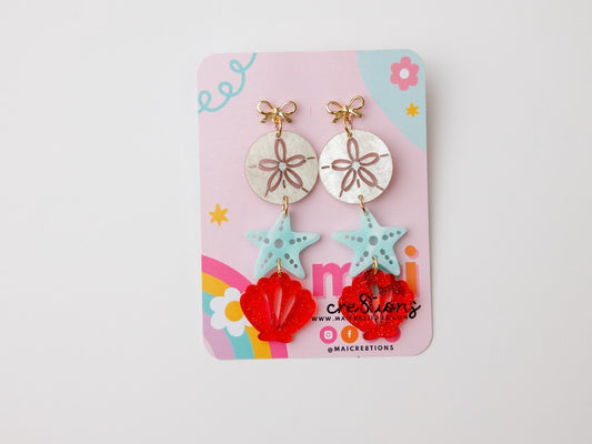 Tiered sand dollar bow earrings|6561
