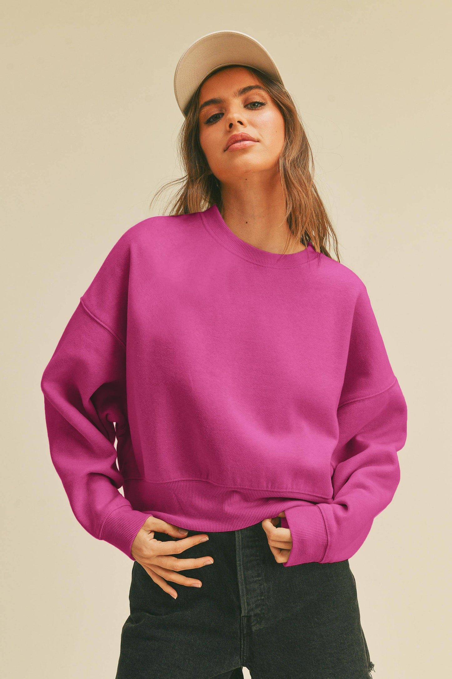 Blank Short Cropped Long Sleeve Sweatshirt
