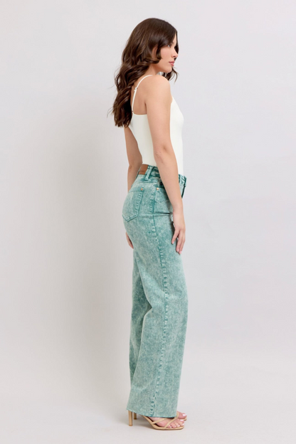 Judy Blue High Waist Garment Dyed Sea Green Dad Denim Jeans JB88966|6169