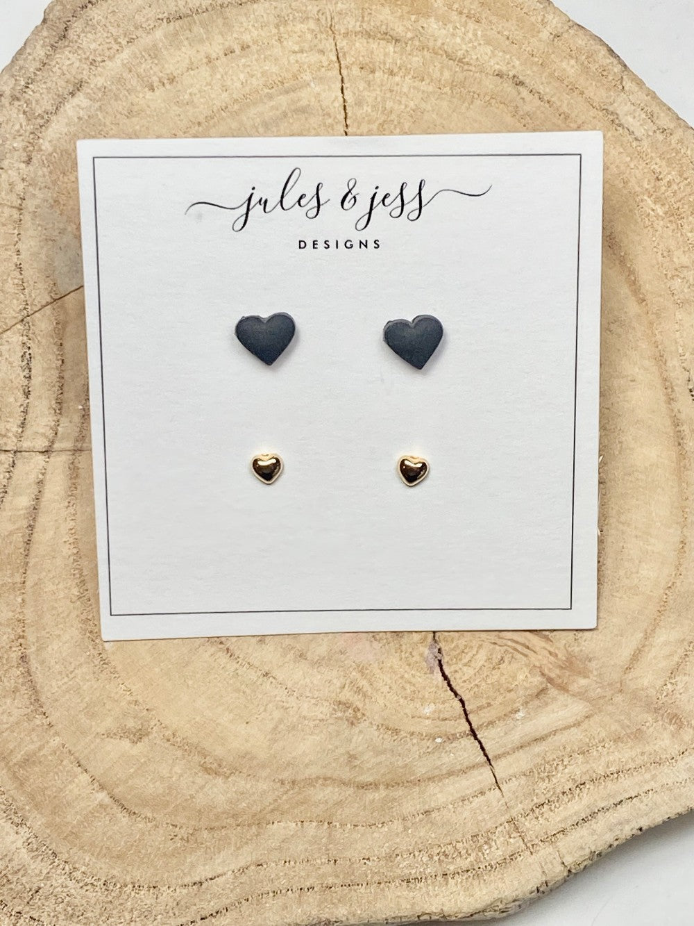 Black Heart Stud with Gold Mini Heart|195