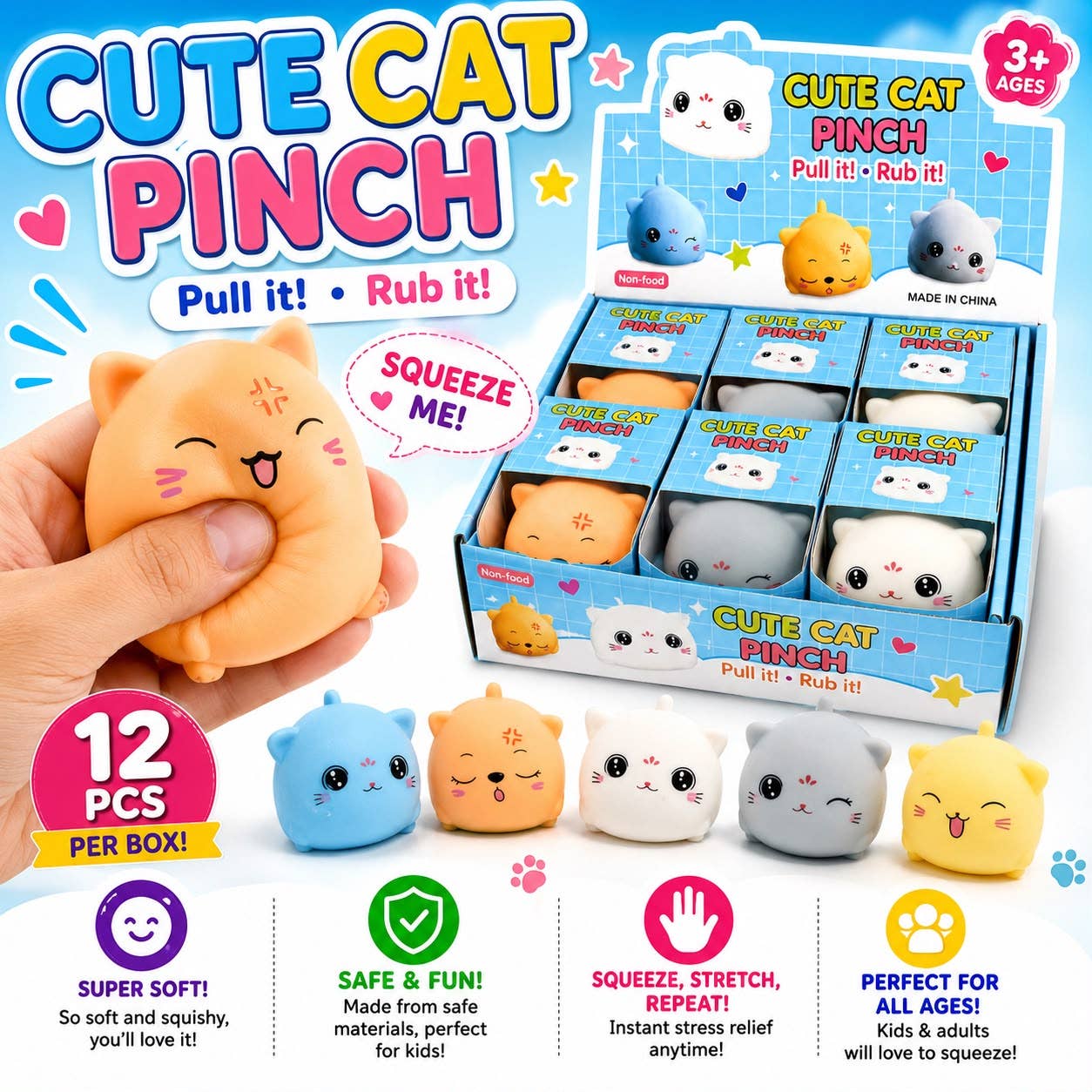 Cute Cat Pinch – Super Soft Pull & Rub Squishy Cats