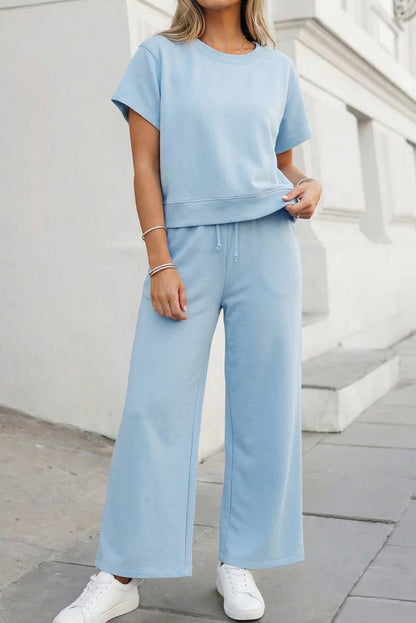 Soft Color Tee & Wide Leg Pants 2pcs Set | S-XL Plus 1X-4X