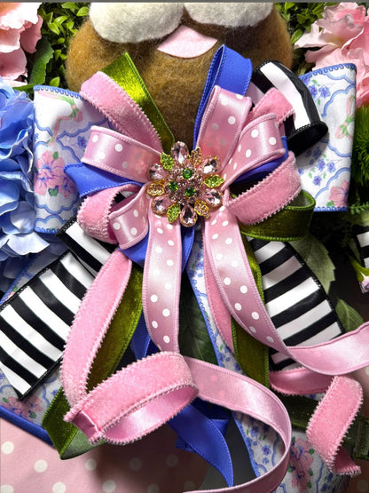 DLX TOP HAT BUNNY FLORAL WREATH|8978