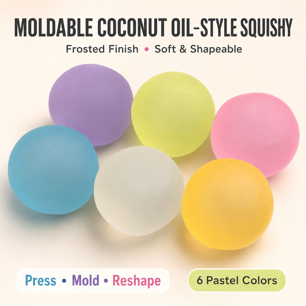 Moldable Frosted Coconut Oil–Style Squishy Stress Ball