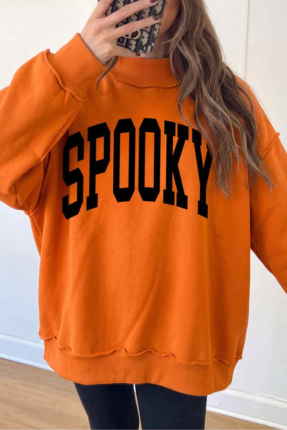 SPOOKY Halloween Print Mock Neck Reversible Sweatshirt(S-XL)