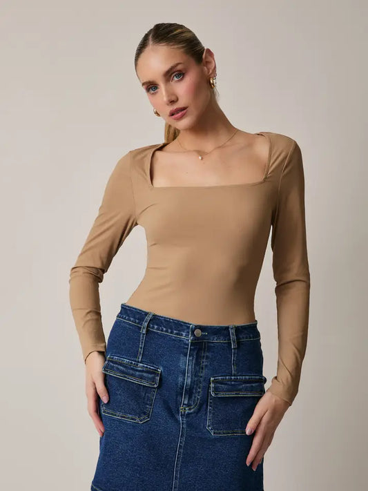 Tan Long Sleeve Bodysuit