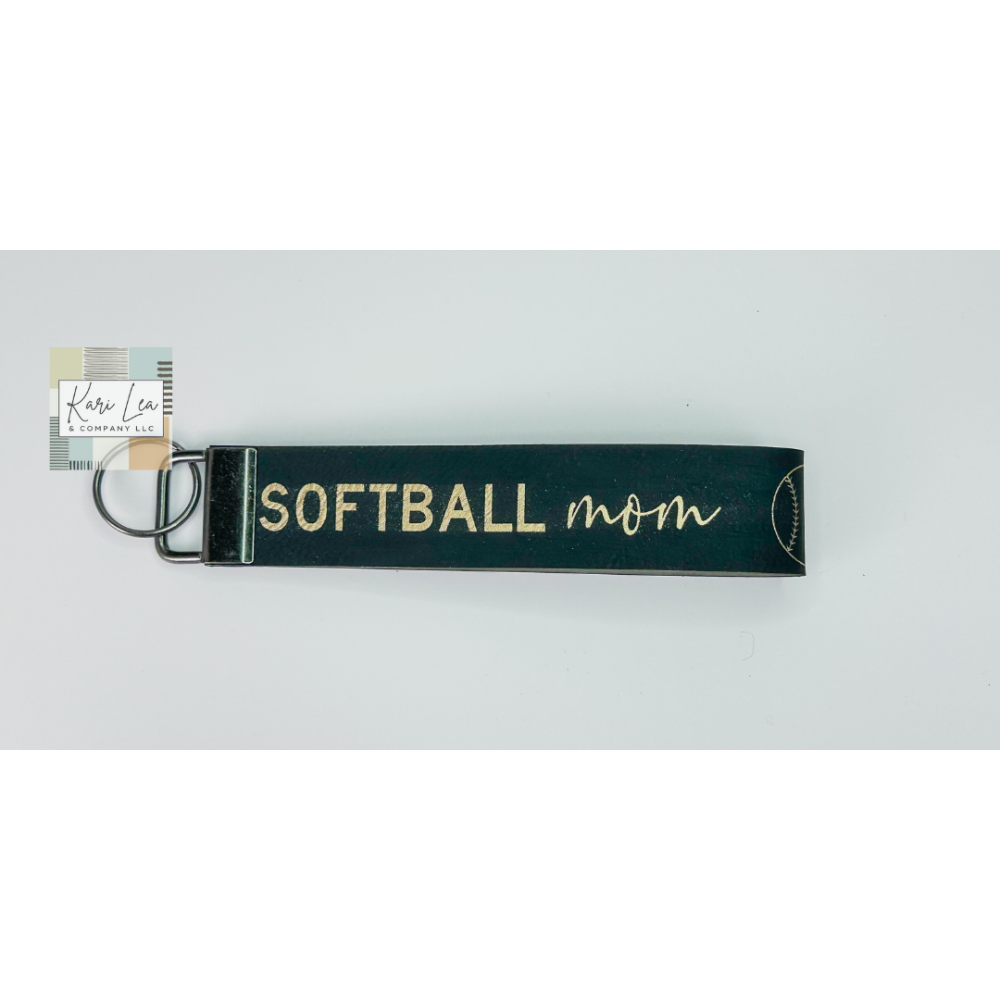 Leather Wristlet - Softball Mom (Black/Gold)|8442