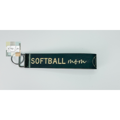 Leather Wristlet - Softball Mom (Black/Gold)|8442