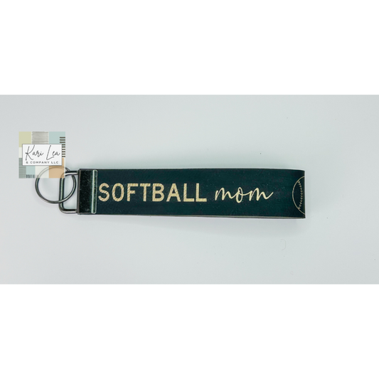 Leather Wristlet - Softball Mom (Black/Gold)|8442