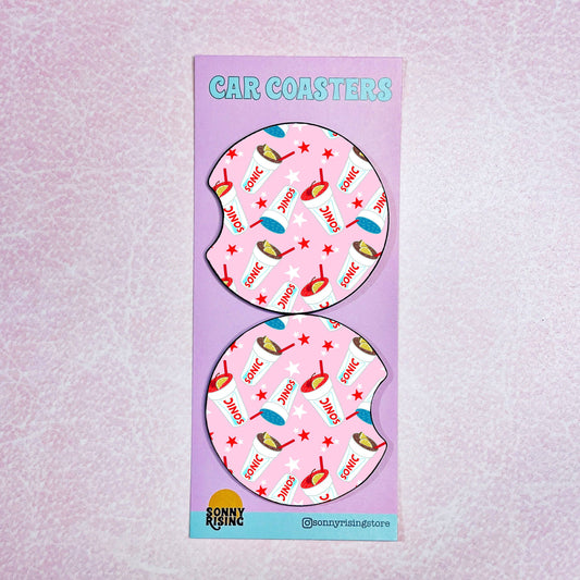 2 Car Coasters, Cherry Limeade Drinks Pattern