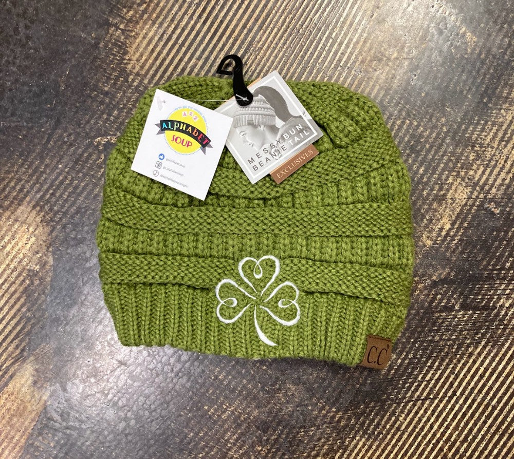 Olive Pony Beanie with Shamrock|3756